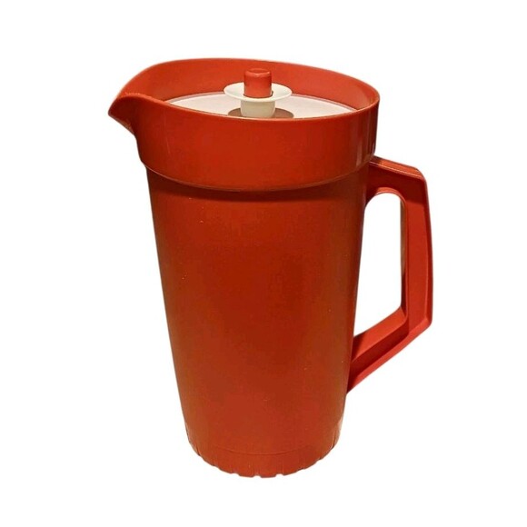 Vintage Tupperware Harvest Orange 2 Quart Pitcher 800-5 Push Button Lid 9.5" EUC - Picture 1 of 7